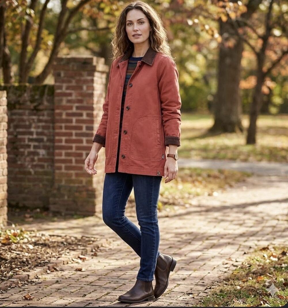 Vintage Woolrich Red Barn Jacket Women’s Medium Chore 90’s Leather Collar Coat